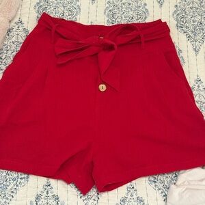 Red Women's Shorts with Bow Detail